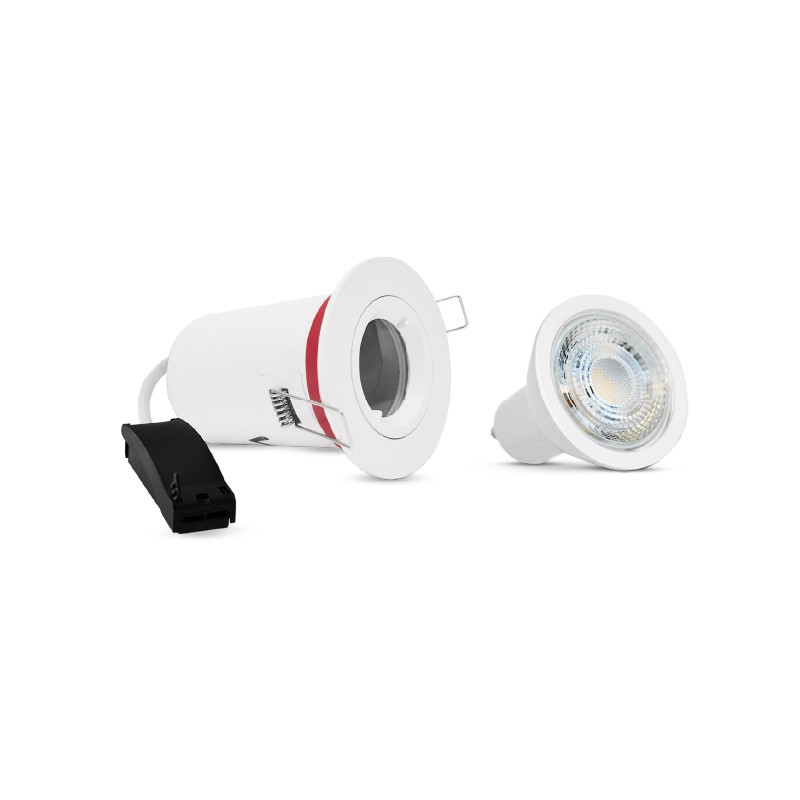 Kit Support Spot GU10 LED Rond Blanc Ø100mm avec Ampoule LED 6W