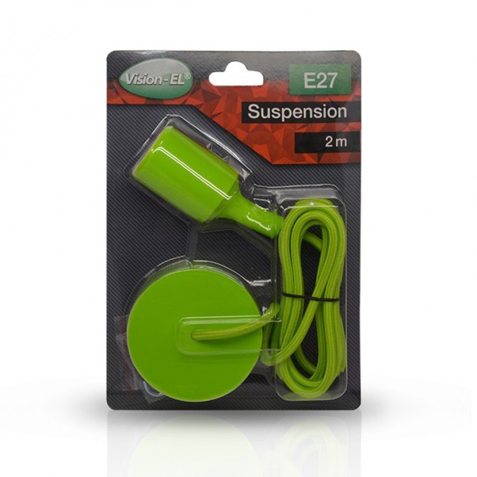 Suspension Douille Silicone E27 - Vert Câble 2m