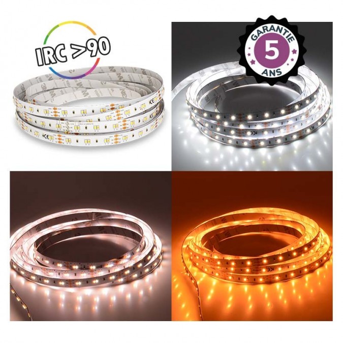 Bandeau LED DIMMABLE CCT 5 m 120 LED/m 48w IP20 - 12V - Garantie 5 ans
