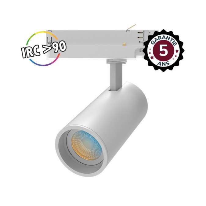 Spot LED sur Rail Blanc 25W CCT IRC90 - Garantie 5 ans