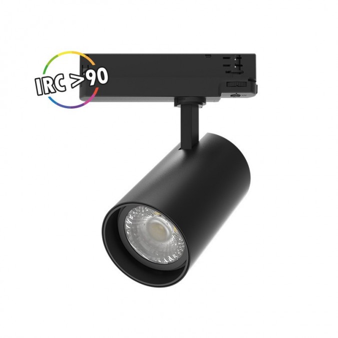 Spot LED sur Rail Noir 35W 4000K 3500 LM IRC90 adaptateur rail 3 allumages