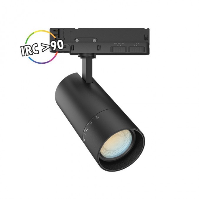 Spot LED sur Rail avec Adaptateur 3 allumages Noir 10/15/20W CCT Angle ajustable
