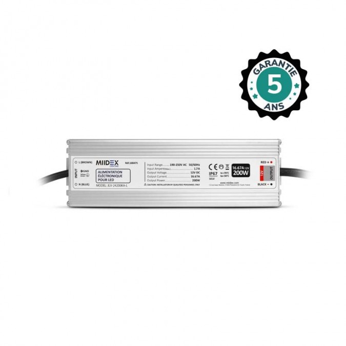 Alimentation pour LED 200W - 12V DC - IP67 - Garantie 5 ans