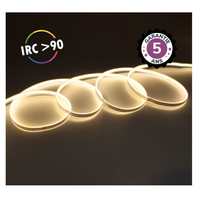Bandeau LED COB 3000K 5 m 320 LED/m 9W/m IP65 - 24V - Garantie 5 ans