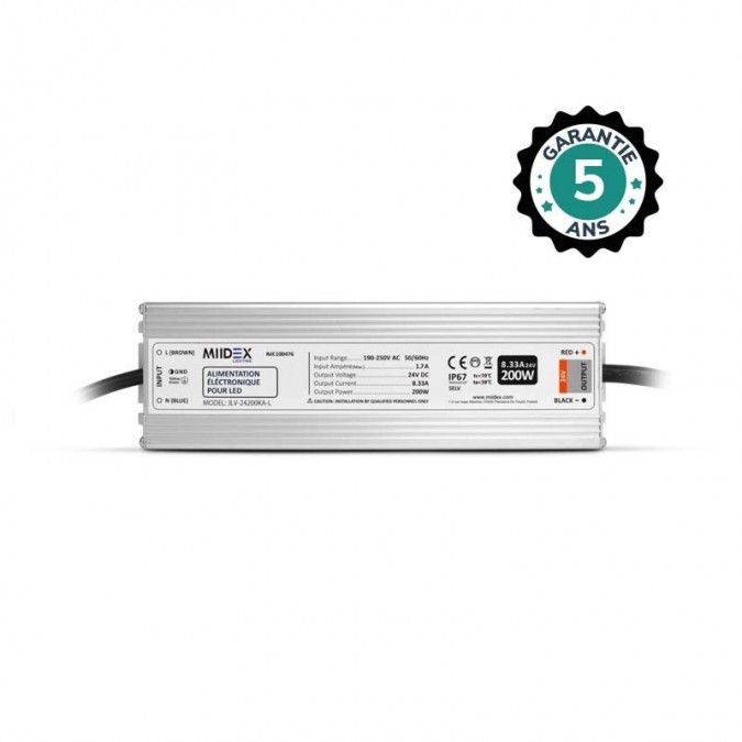 Alimentation pour LED 200W - 24V DC - IP67 - Garantie 5 ans