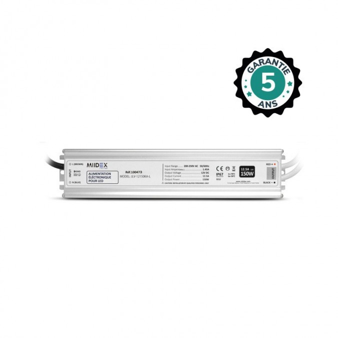 Alimentation pour LED 150W 12V DC - Garantie 5 ans