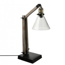 Lampe ALAK en bois/métal & abat-jour en verre H59