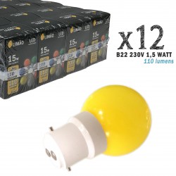 Lot de 12 ampoules LED B22 1W Blanc Chaud Incassables (équivalence 15W) pour Guirlande Extérieure