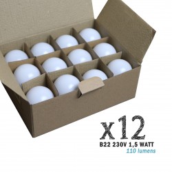 Lot de 12 ampoules LED B22 1,5W Blanc Chaud (équivalence 15W) pour Guirlande Extérieure