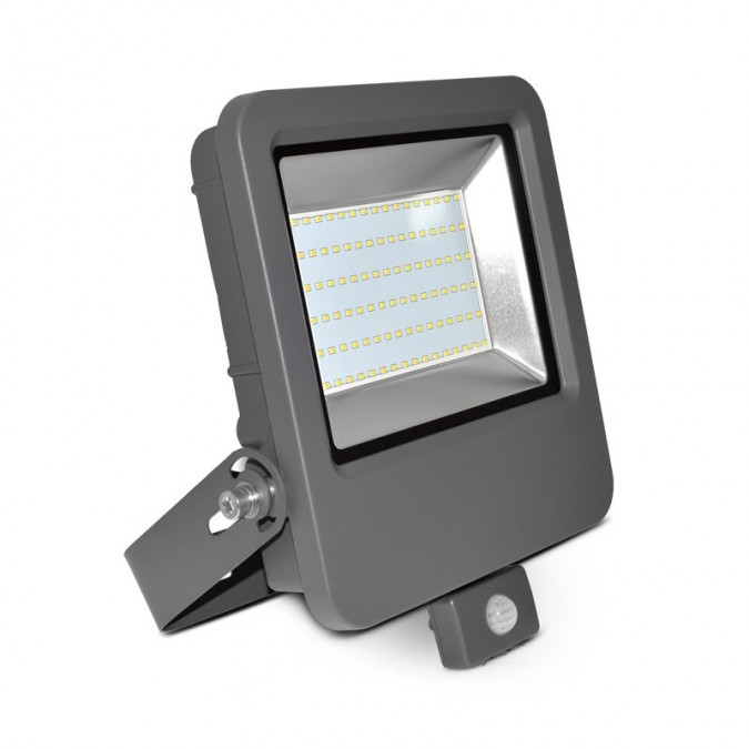 Projecteur LED COB 80W Extérieur IP65 Plat Gris + Détecteur