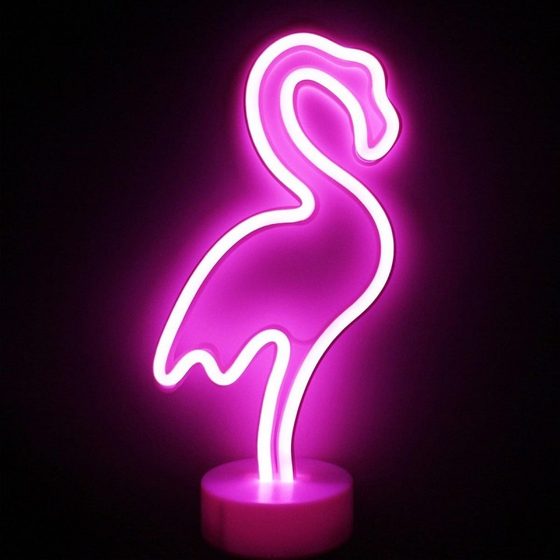 Panneau lumineux à LED Pour Noël Veilleuse néon flamant rose pour chambre d/'enfant Avec support de base USB et piles bar mariage Rose