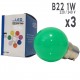 Lot de 6 ampoules LED B22 1W Vertes Incassables (équivalence 15W) pour Guirlande Extérieure